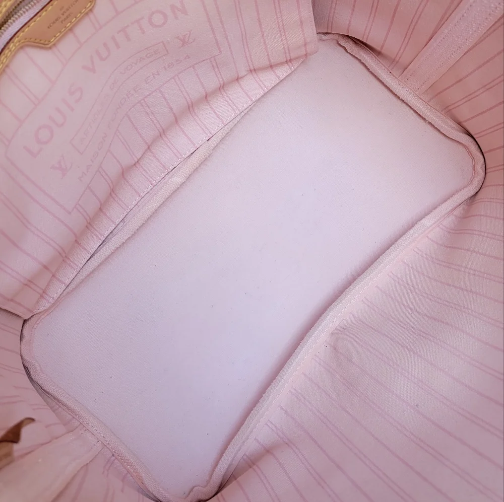 💕BEAUTIFUL Louis Vuitton Tote Bag Neverfull MM Damier AZUR "Rose Ballerine - Picture 9 of 16